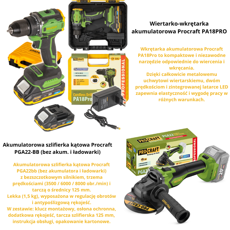 Wiertarko-wkrętarka akumulatorowa Procraft PA18PRO